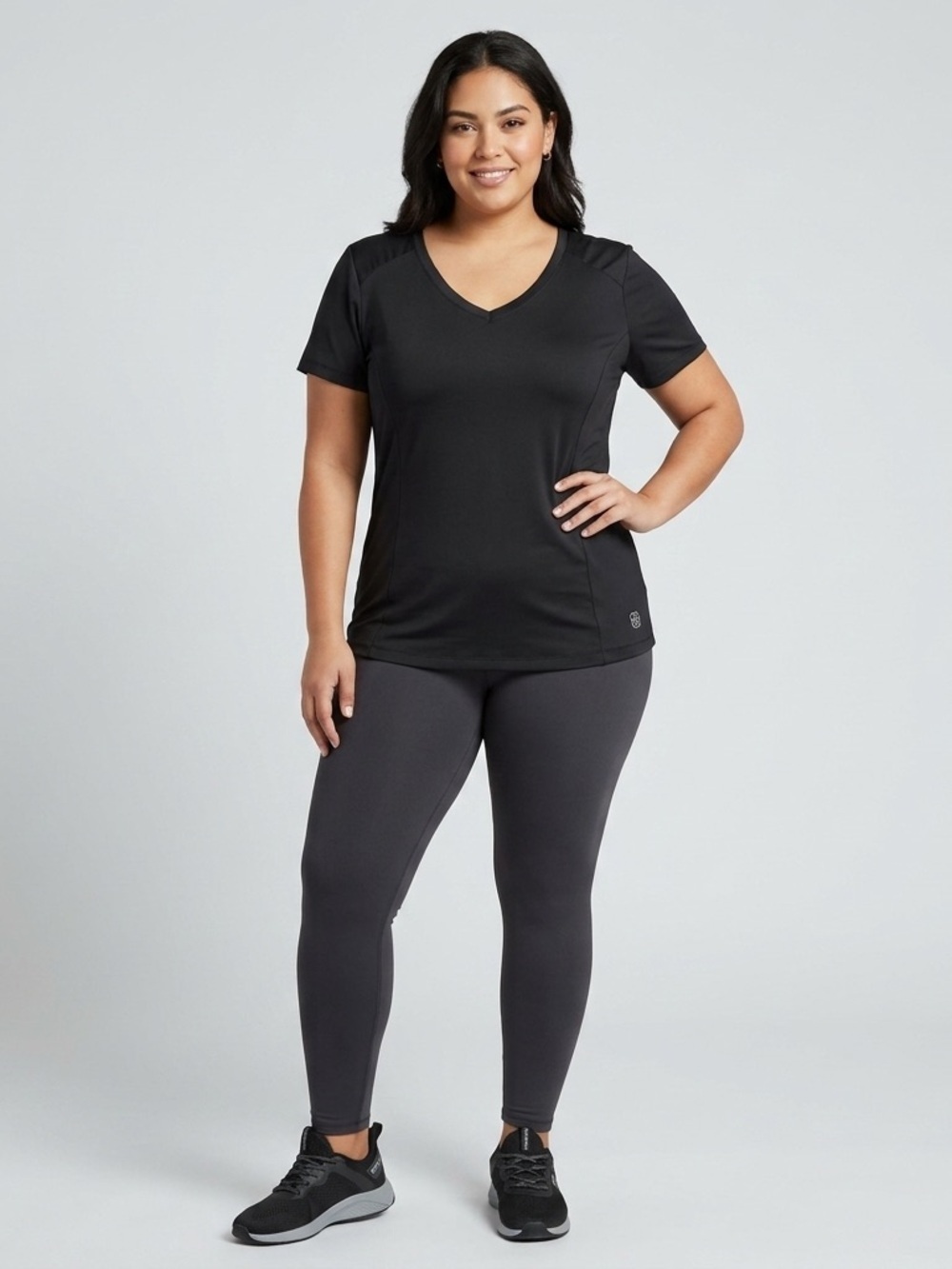 Daisy Fuentes Black V-Neck Performance Top Athletic Dri Fit 1X